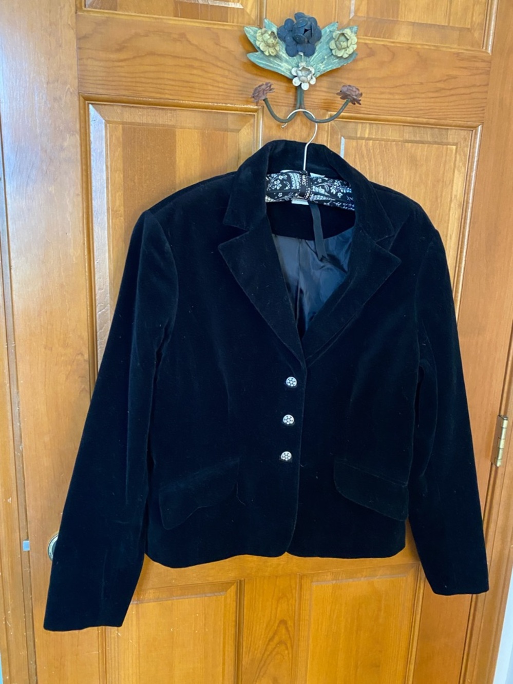 George Black Velvet Women's Blazer with Decorative Buttons